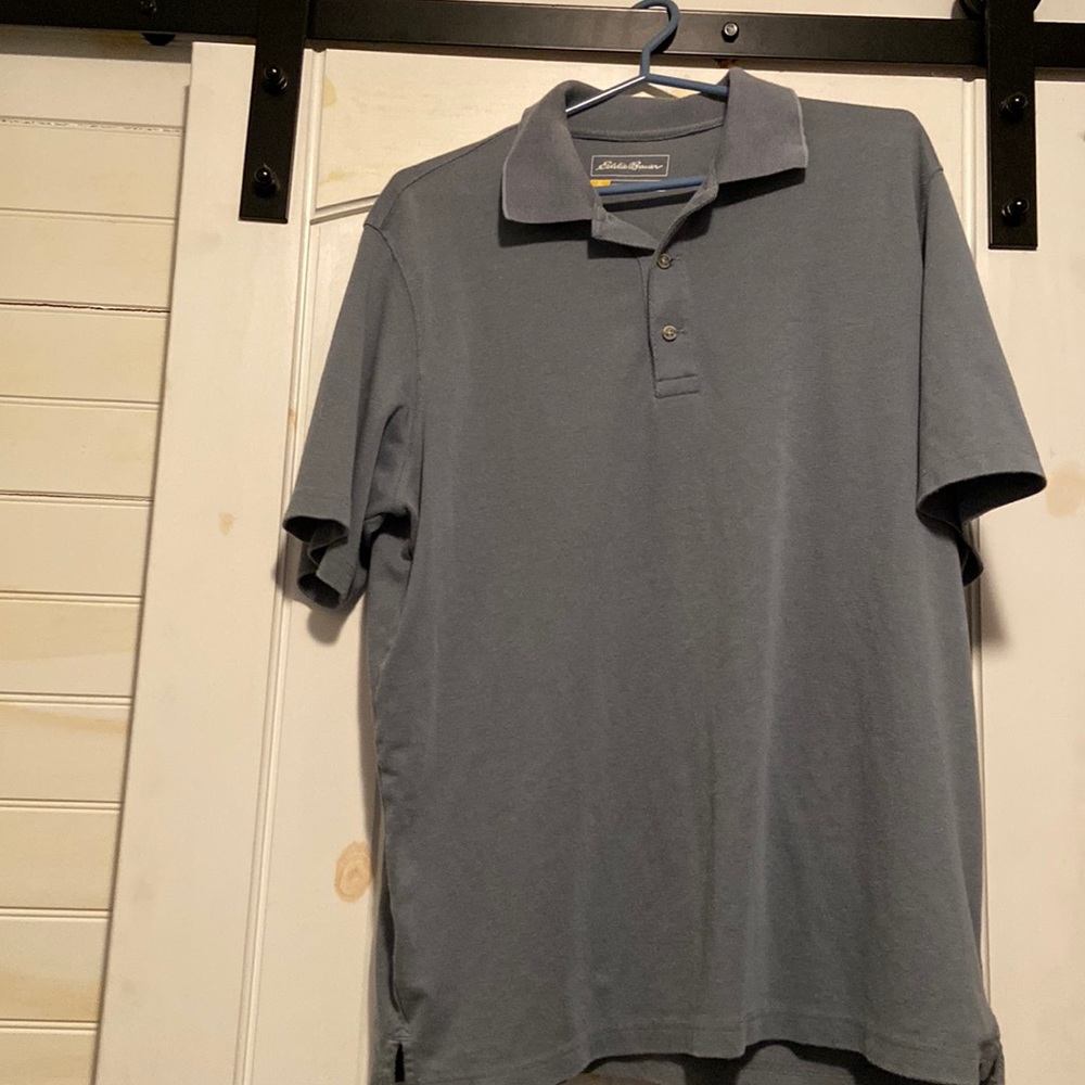 Eddie Bauer Polo shirt size large denim in color